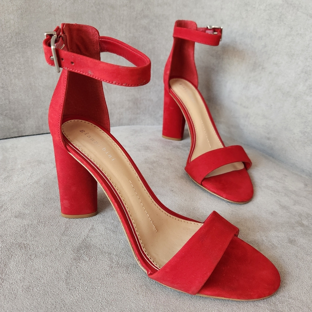 Gianni Bini Heled Sandals 9.5 Scarlet Red Suede Joenah Ankle Strap Dressy New$80